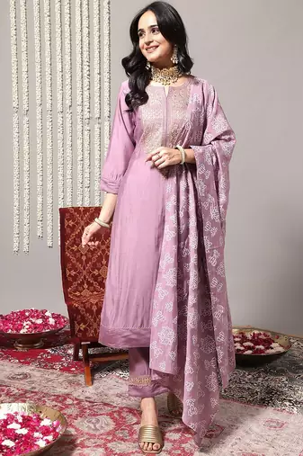 Ethnic Motifs Yoke Design Regular Sequinned Kurta With Trousers & Dupatta