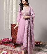 Ethnic Motifs Yoke Design Regular Sequinned Kurta With Trousers & Dupatta