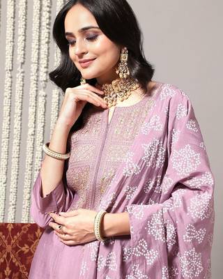 Ethnic Motifs Yoke Design Regular Sequinned Kurta With Trousers & Dupatta 2