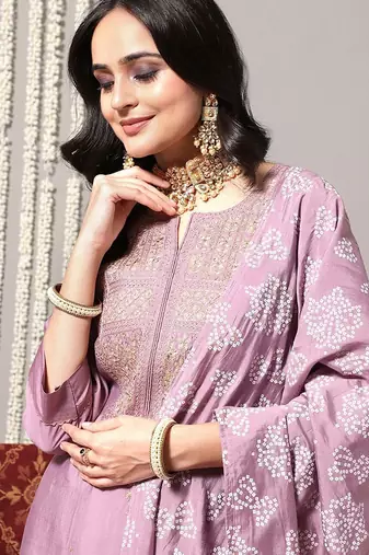Ethnic Motifs Yoke Design Regular Sequinned Kurta With Trousers & Dupatta