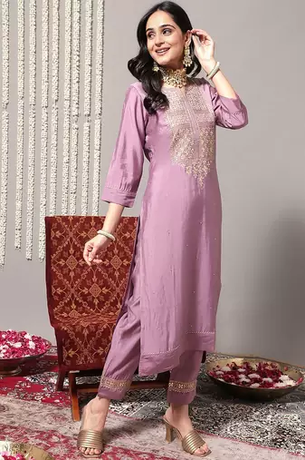 Ethnic Motifs Yoke Design Regular Sequinned Kurta With Trousers & Dupatta