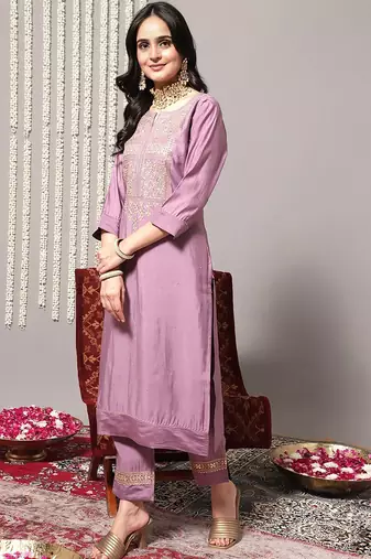 Ethnic Motifs Yoke Design Regular Sequinned Kurta With Trousers & Dupatta