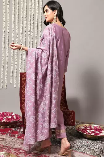 Ethnic Motifs Yoke Design Regular Sequinned Kurta With Trousers & Dupatta