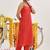 Red Striped Shoulder Straps Straight Kurta & Trousers With Dupatta