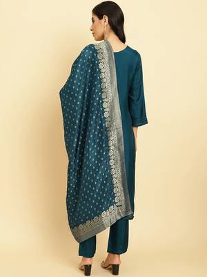 Floral Embroidered Beads & Stones Kurta With Trousers & Dupatta 6