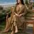 brown embroidered linen angrakha suit set