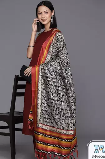 Halter Neck Straight Kurta with Trousers & Dupatta