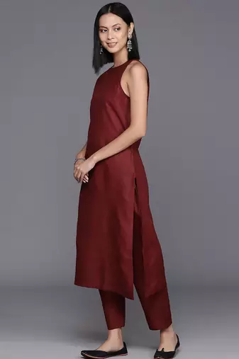 Halter Neck Straight Kurta with Trousers & Dupatta