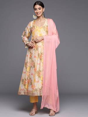 Floral Printed Empire Sequinned Kurta with Trousers & With Dupatta 1