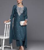 Ethnic Motifs Embroidered Regular Sequinned Kurta with Trousers & Dupatta