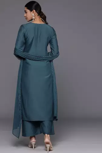 Ethnic Motifs Embroidered Regular Sequinned Kurta with Trousers & Dupatta