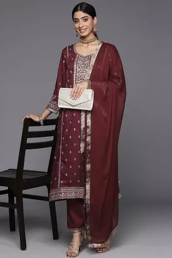 Women Floral Embroidered Regular Kurta with Trousers & With Dupatta