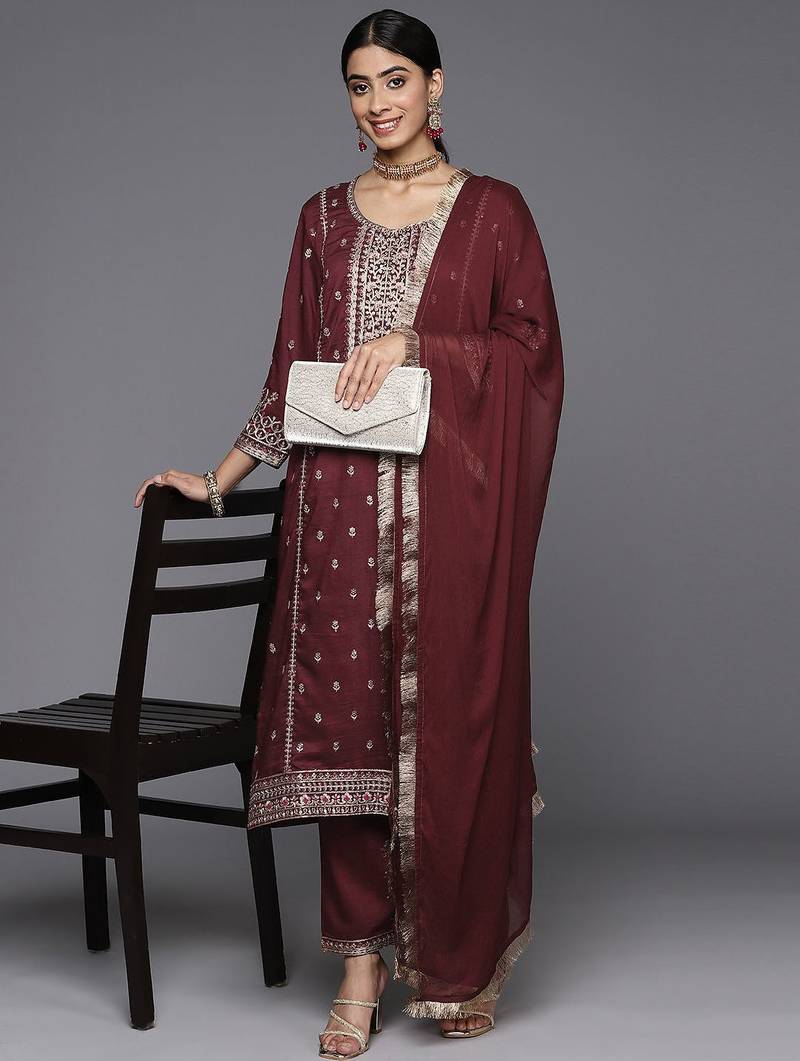 Women Floral Embroidered Regular Kurta with Trousers & With Dupatta