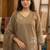 brown embroidered linen angrakha suit set