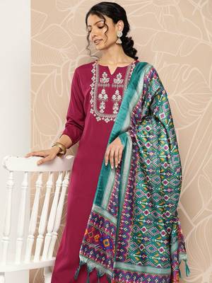 Embroidered Kurta With Trousers & Dupatta 2