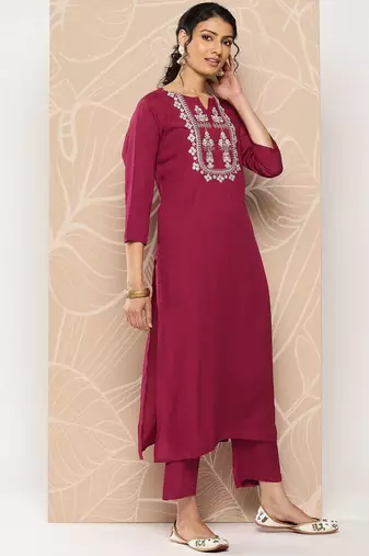 Embroidered Kurta With Trousers & Dupatta