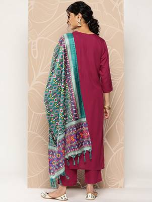 Embroidered Kurta With Trousers & Dupatta 4