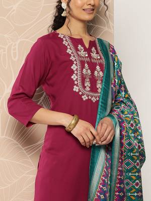 Embroidered Kurta With Trousers & Dupatta 6