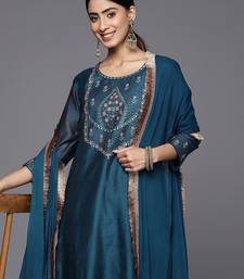 Floral Embroidered Sequinned Chanderi Silk Kurta With Trousers & With Dupatta