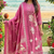 mauve pink floral printed cotton anarkali suit set with dupatta