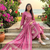 mauve pink floral printed cotton anarkali suit set with dupatta
