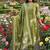 olive green embroidered sequence yoke work malmal cotton flared anarkali salwar kameez suit set