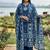 indigo blue thread-embroidered cotton straight kurta palazzo set with dupatta