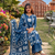 indigo blue thread-embroidered cotton straight kurta palazzo set with dupatta