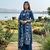 indigo blue thread-embroidered cotton straight kurta palazzo set with dupatta