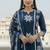 indigo blue thread-embroidered cotton straight kurta palazzo set with dupatta