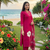 magenta applique & gota patti work cotton straight kurta pant set with dupatta