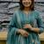 teal blue embroidered cotton anarkali kurta pant with malmal dupatta set