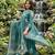 teal blue embroidered cotton anarkali kurta pant with malmal dupatta set