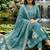 teal blue embroidered cotton anarkali kurta pant with malmal dupatta set
