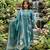 teal blue embroidered cotton anarkali kurta pant with malmal dupatta set