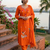 orange traditional motif hand embroidered cotton straight kurta pant suit set with dupatta