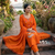 orange traditional motif hand embroidered cotton straight kurta pant suit set with dupatta