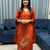 orange traditional motif hand embroidered cotton straight kurta pant suit set with dupatta
