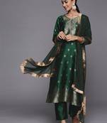 Women Green Kurta with Trousers & With Dupatta