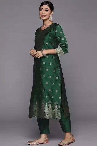 Women Green Kurta with Trousers & With Dupatta