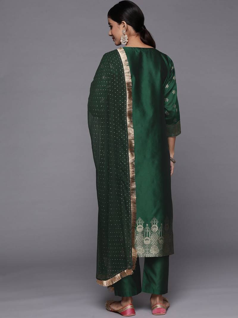 Women Green Kurta with Trousers & With Dupatta