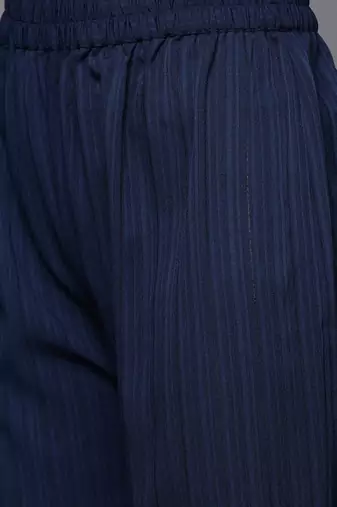 Women Navy Blue Ethnic Motifs Embroidered Panelled Thread Work Kurta with Trousers