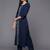 Women Navy Blue Ethnic Motifs Embroidered Panelled Thread Work Kurta with Trousers