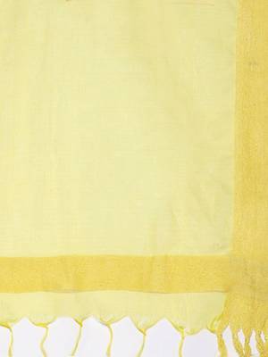 Women Yellow Striped Sequinned Kurta with Trousers & With Dupatta 4