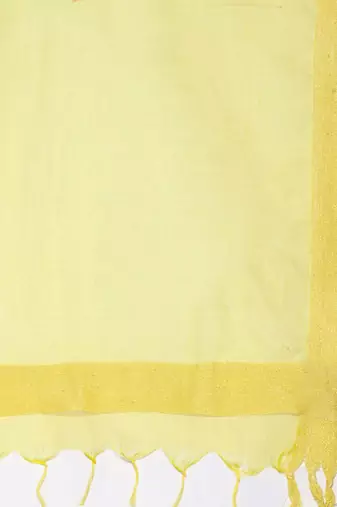 Women Yellow Striped Sequinned Kurta with Trousers & With Dupatta