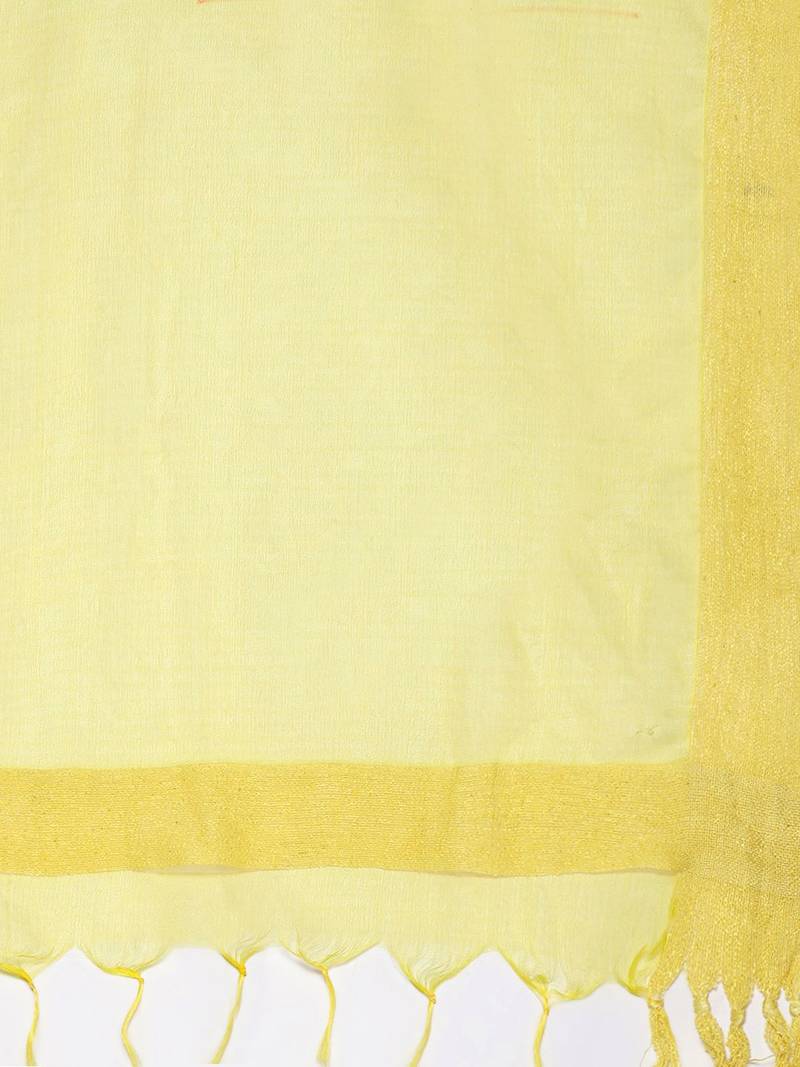 Women Yellow Striped Sequinned Kurta with Trousers & With Dupatta