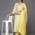 Women Yellow Striped Sequinned Kurta with Trousers & With Dupatta