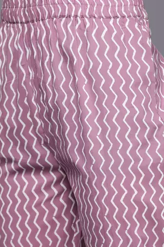 Women Mauve Pure Cotton Ethnic Motifs Printed Kurta with Trousers