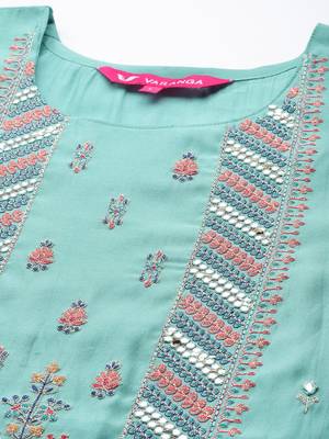 Women Blue Ethnic Motifs Embroidered Kurta with Trousers & Dupatta 2