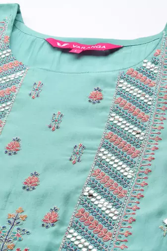 Women Blue Ethnic Motifs Embroidered Kurta with Trousers & Dupatta
